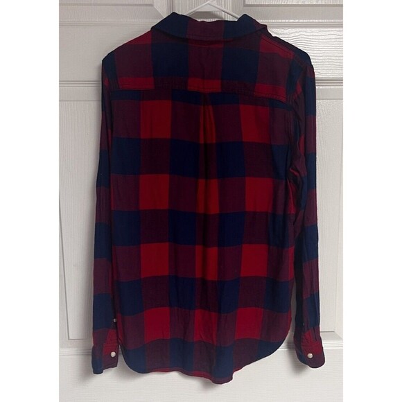 Flag Anthem Shirt Mens Medium Red Blue Button Up Buffalo Plaid Flannel - Picture 2 of 8